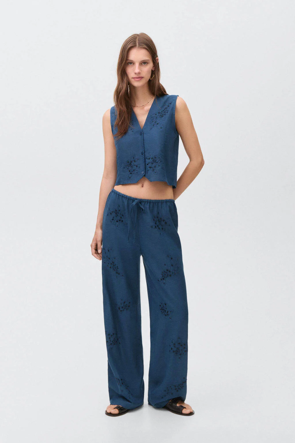 MANGO TEEN gilet met linnen donkerblauw