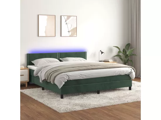 Sommier tapissier matelas et LED Vert foncé 180x200 cm Velours