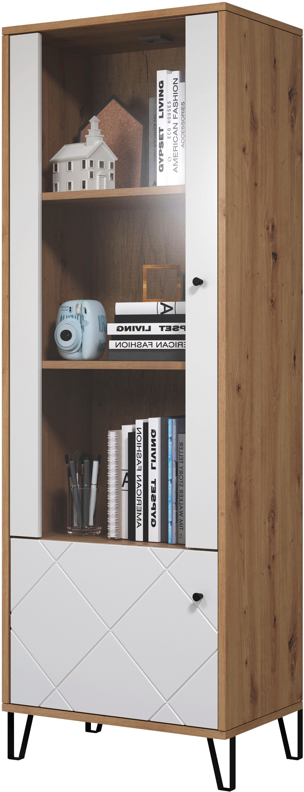PLACES OF STYLE Standvitrine »Tarragona« Standvitrine mit 2 Türen - (B/T/H) 63/40/172 cm