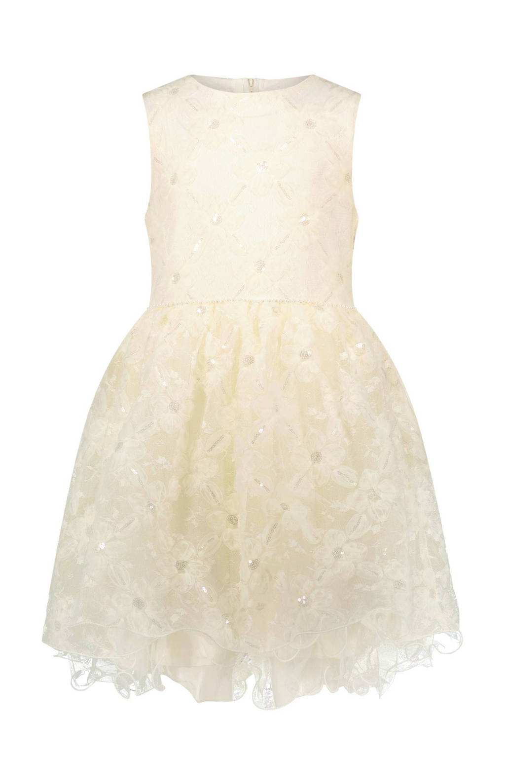 Le Chic korte jurk met pailletten ecru