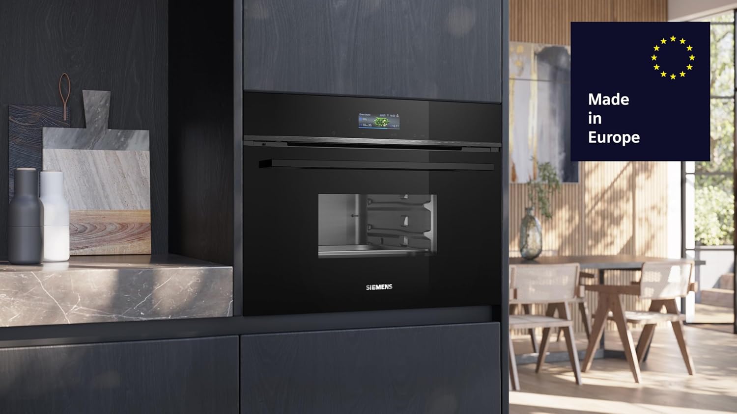 Siemens CD714GXB1, Smarter iQ700 Einbau-Dampfgarer, 60 x 45 cm, 1,3 L Wassertank, Regenerieren mit Dampf, Farb-Display, cookControl Automatikprogramme für beste Ergebnisse, Home Connect, Schwarz