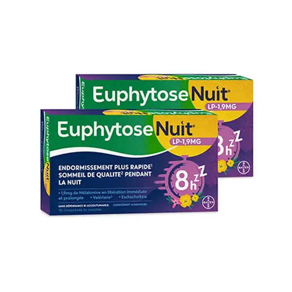 Euphytose Night Sleep Melatonina 1,9 mg Liberação Prolongada, embalagem com 2 x 15 comprimidos