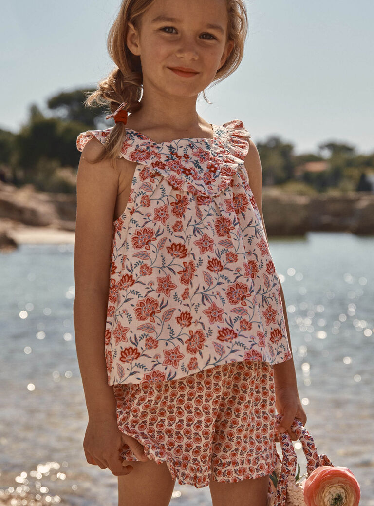 Blouse nude à imprimé fleuri