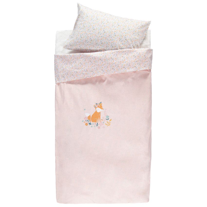 Set housse de couette et taie d'oreiller print renard - Rose
