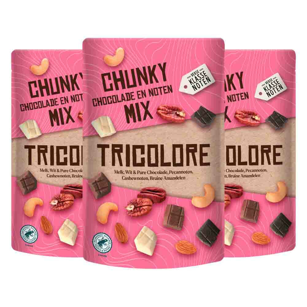 3x Verse Klassenoten Chunky Chocolade en Noten Mix Tricolore150 gr