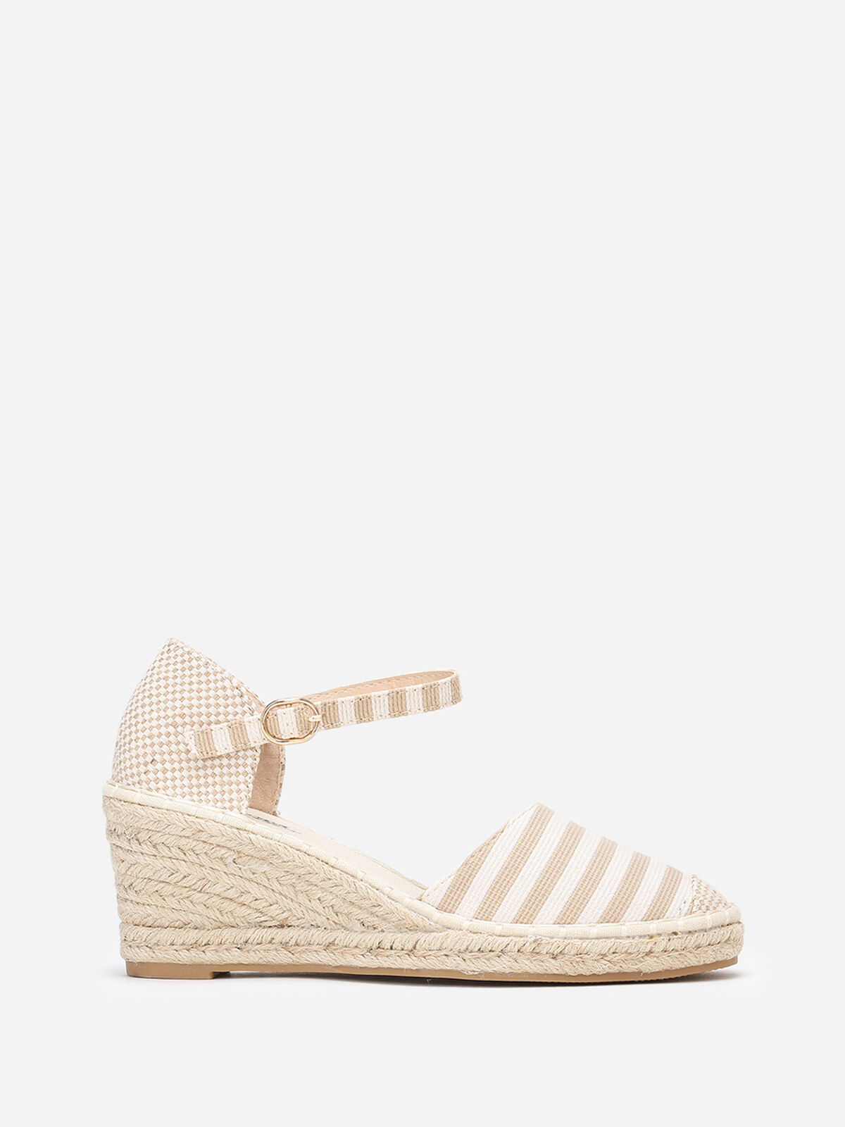 Espadrilles compensées à rayures- Taupe