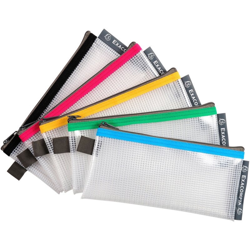 Pochettes de rangement à fermeture éclair 18 x 8 EXACOMPTA couleurs assorties