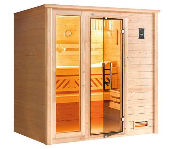 Weka Sauna Bergen mit Glastür und Fenster