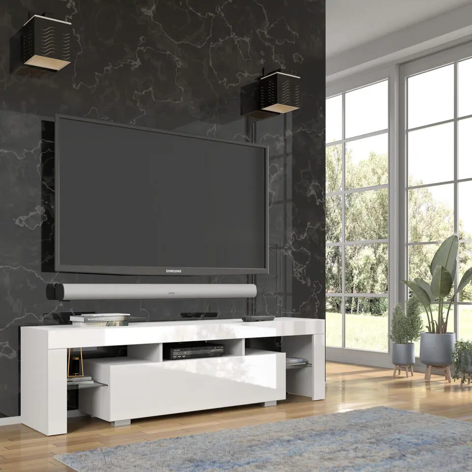 Panama TV-meubel 160 x 45 x 35 cm Glanzend witte fronten zonder verlichting