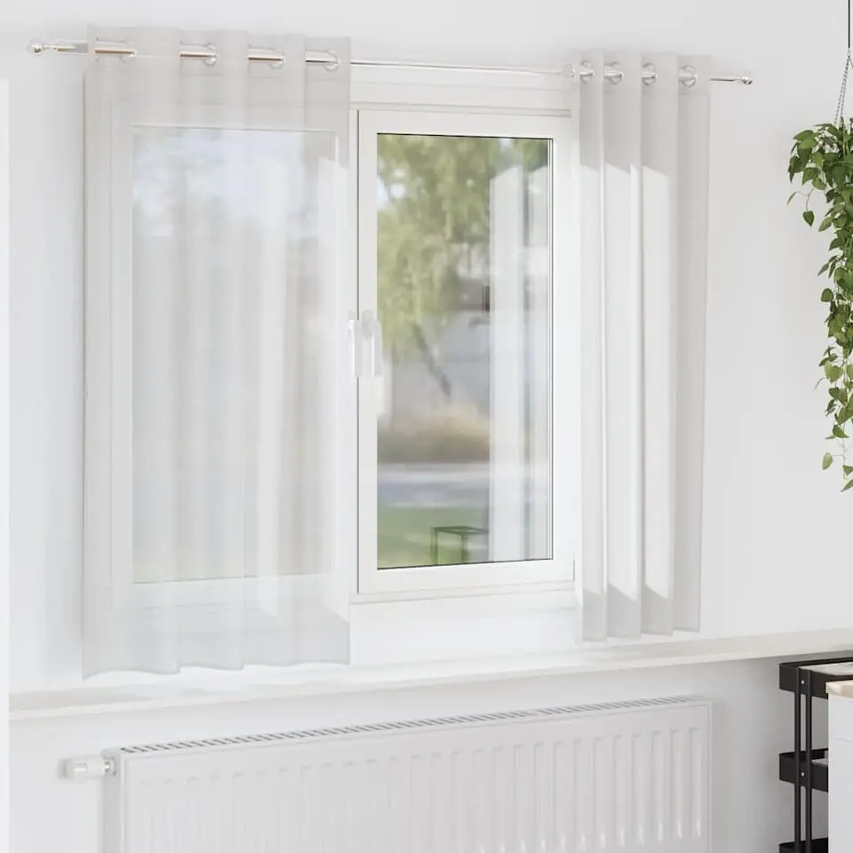 vidaXL Gordijnen van voile met ringen - Wit - 140x175 cm - Stof - 2 Stuks