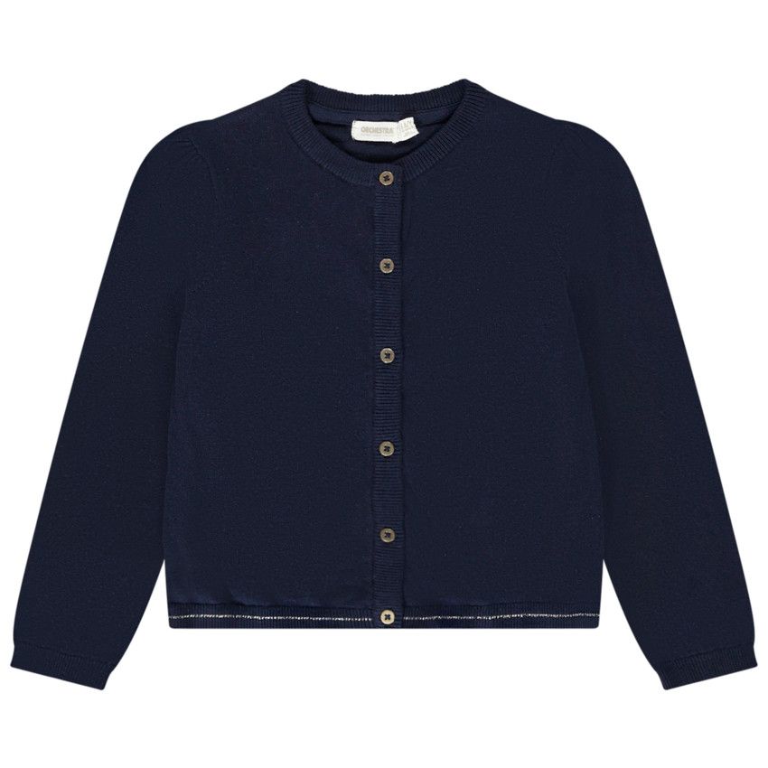 Gilet en tricot uni et lurex pour fille - Bleu marine