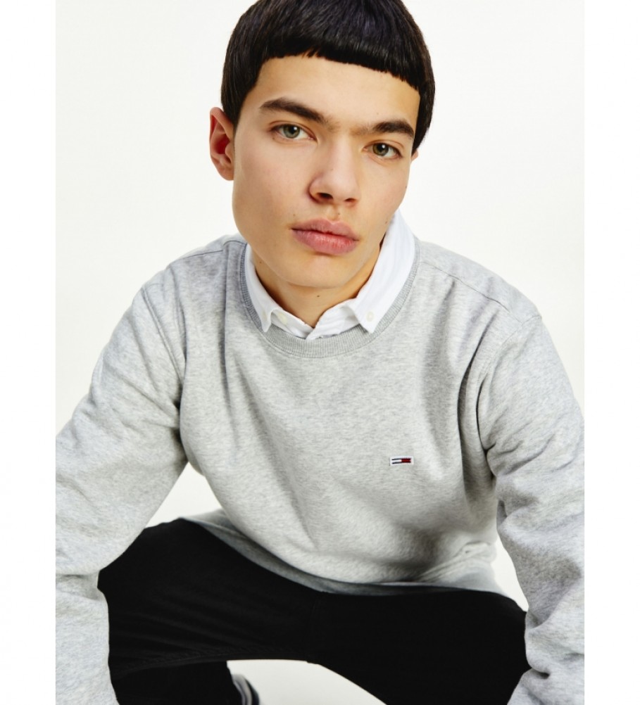 Moletom Tommy Jeans Regular Fleece com Gola Redonda, Cinza
