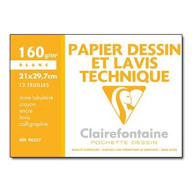Clairefontaine Dessin à Grain - Pochette papier à dessin - 12 feuilles - A4 - 160 gr - blanc