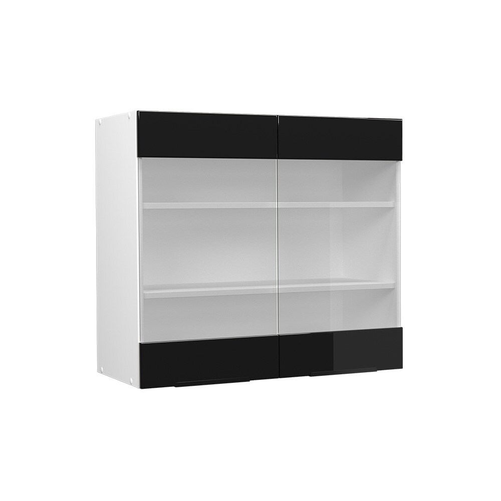 Vicco Glashängeschrank Küchenschrank Küchenmöbel Fame-Line Weiß Schwarz 80 cm modern Hochglanz
