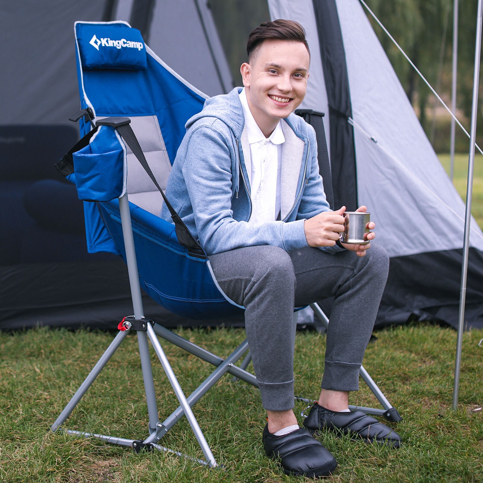 KINGCAMP Campingstuhl Orchid Schaukel Stuhl Camping Sessel Verstellbar Alu 120kg Farbe: Blue