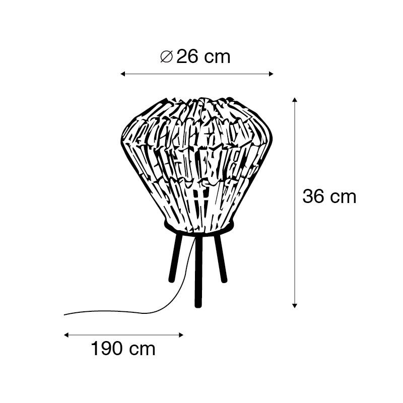 Landelijke tafellamp tripod bamboe met wit - Canna Diamond