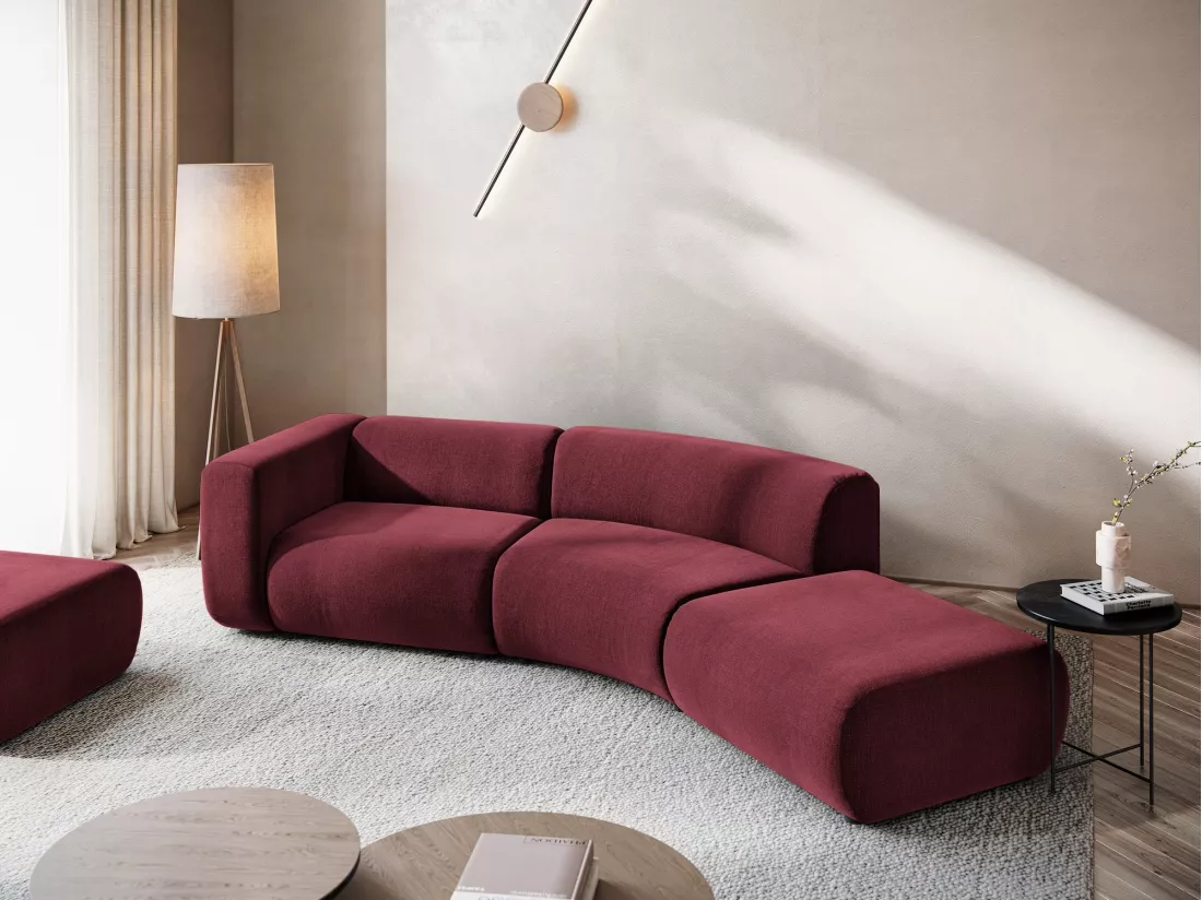 Canapé modulable 4 places gauche en tissu chenille - bordeaux - EKAHI