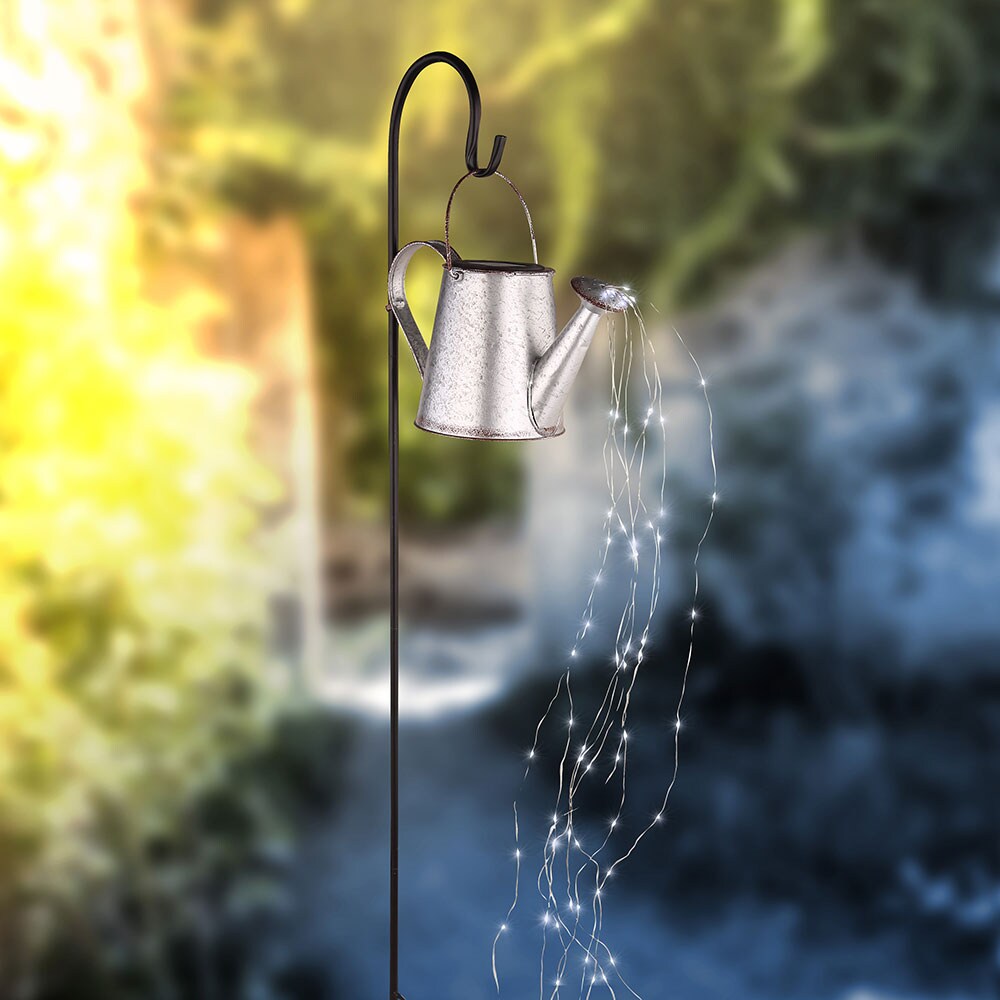 LED Solar-Steckleuchte, Gießkanne, silber-grau, H 112 cm