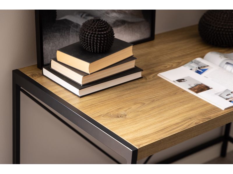 AC Design Tisch Bahamas, Schwarz / Braun Schreibtisch mit robuster Platte in rustikaler Eichenoptik