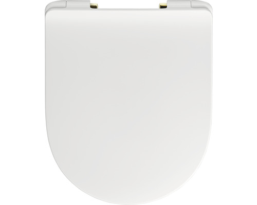 REIKA Mito toiletbril, wit, gepolijste messing scharnieren, met soft-close mechanisme en Quick&Clean.