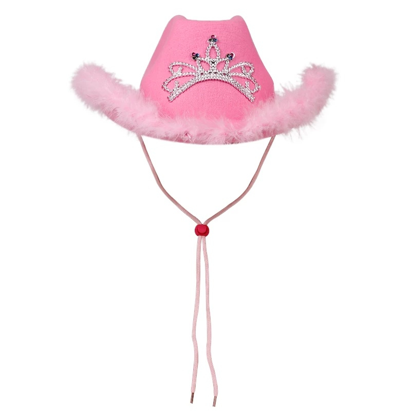 (40x25x13cm) Cowgirl Hut Fasnachts Kostüm Zubehör Feder Hut Motto Party Accessoire Foto Requisite - Pink