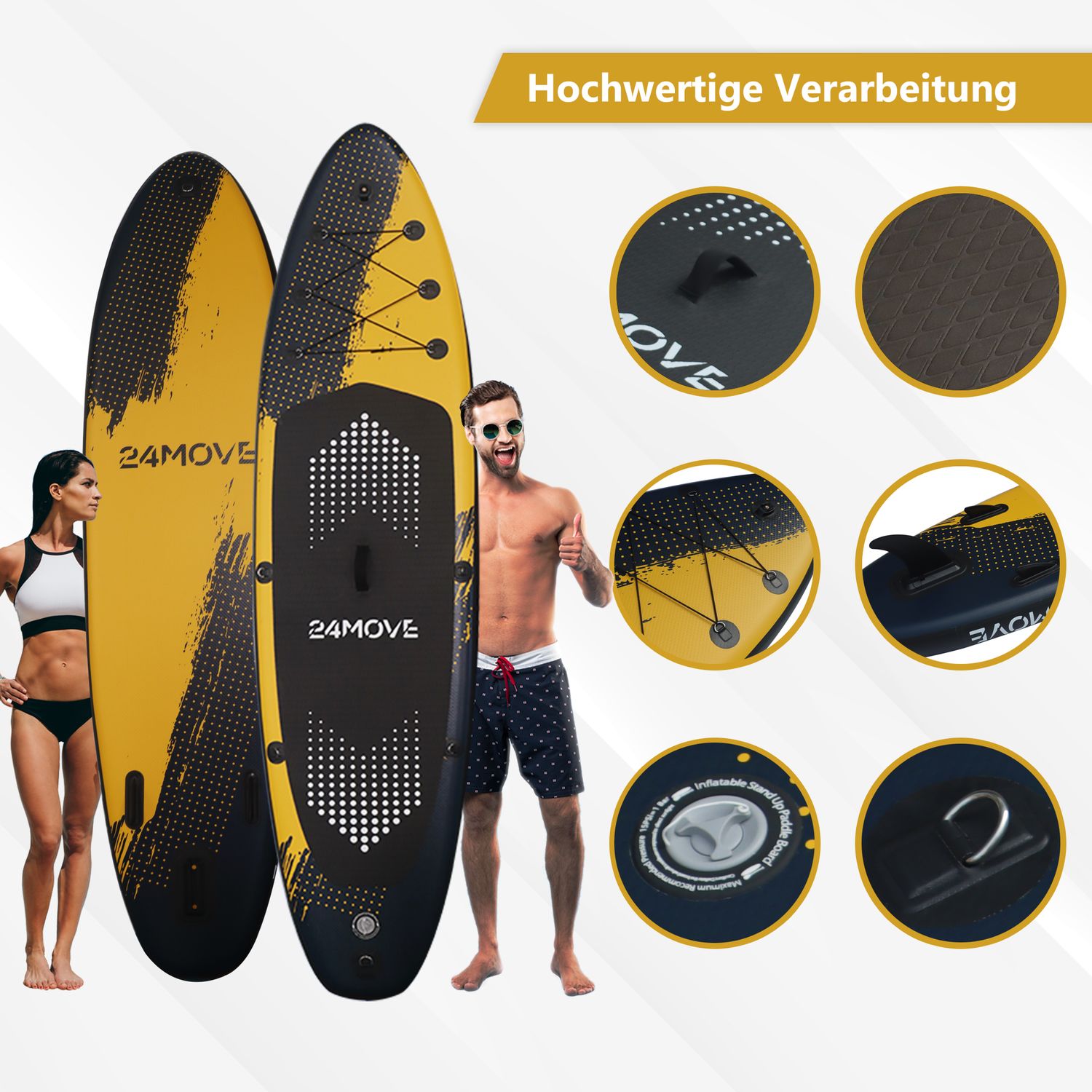 24MOVE® Standup Paddle Board SUP, inkl. umfangreichem Zubehör, Paddel und Hochdruckpumpe, SPECIAL FORCE, 366x80x15cm