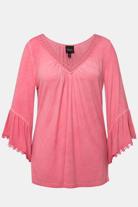 T-Shirt, cold dyed, Spitze, V-Ausschnitt, 3/4-Arm