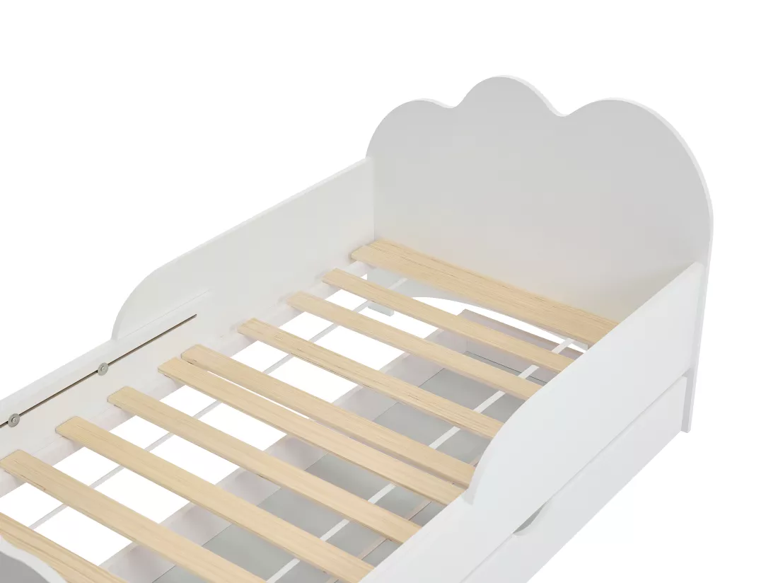 Lit évolutif 90 x 140/170/200 cm avec tiroir - Pin et MDF - Blanc + Matelas - TEONIA
