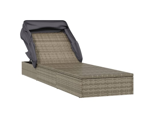 VIDAXL - Bain de soleil Transat avec toit pliable gris 213x63x97 cm résine tressée