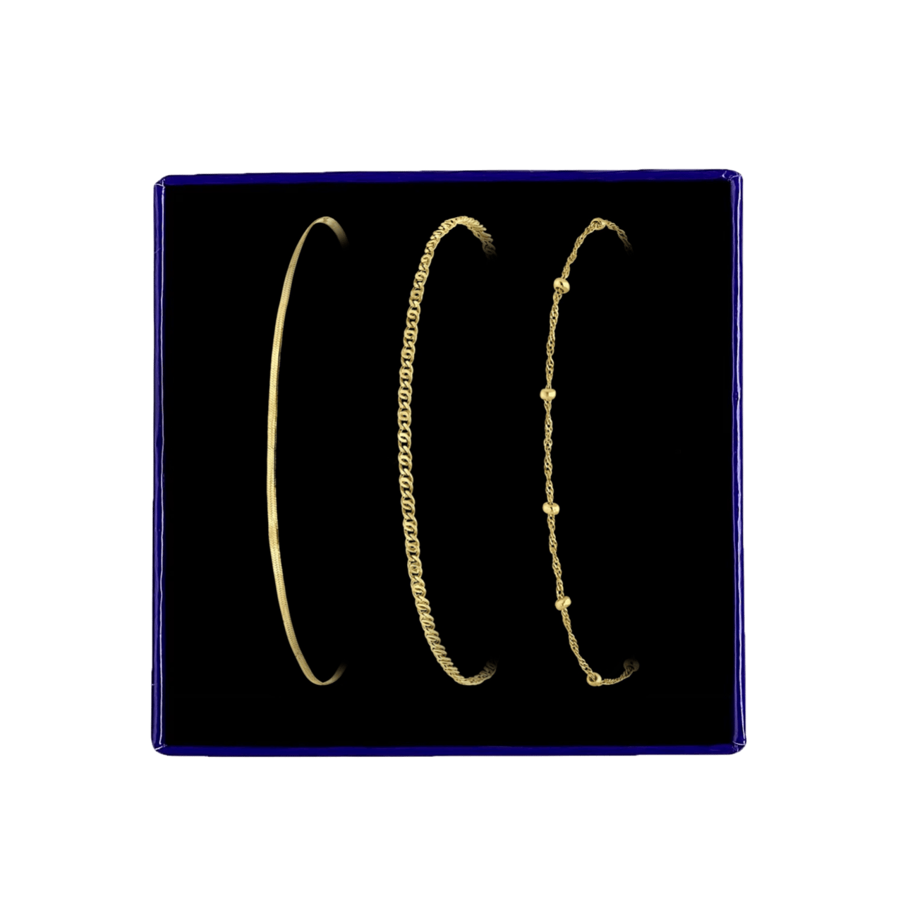 Gerecycled zilveren goldplated set met 3 armbanden