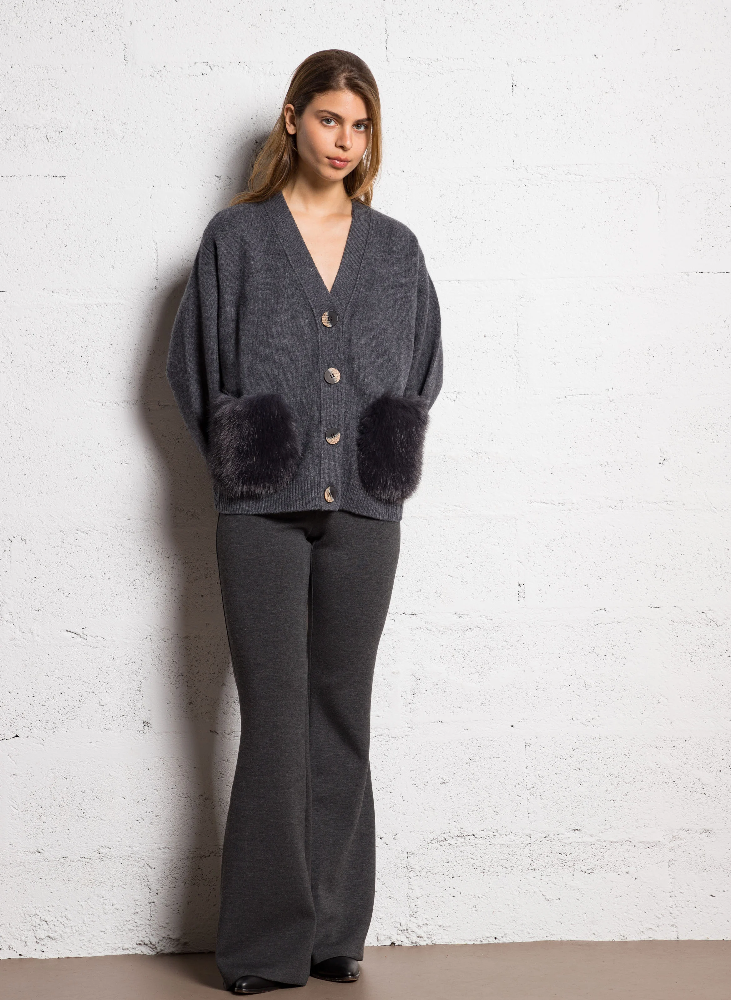POPPY - Pantalon évasé à taille haute | Gris