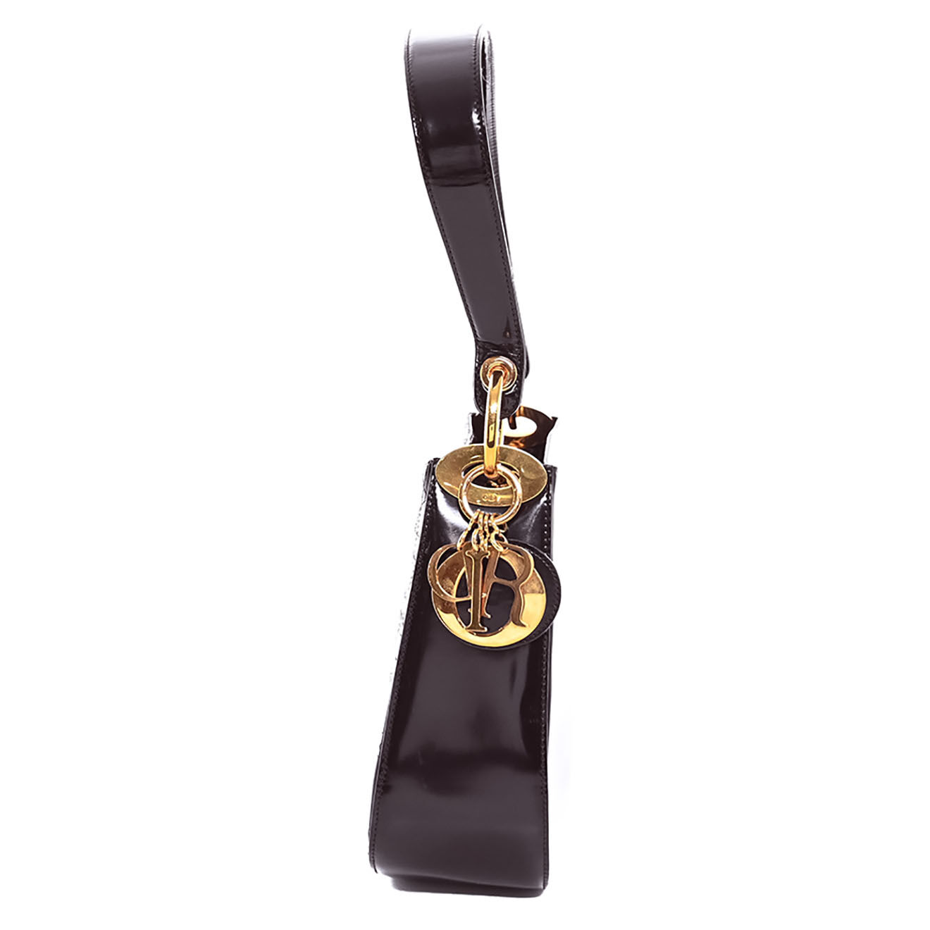 Dior Sac porté épaule Lady Vintage en Cuir verni Cannage marron - Très bon état - L.36 cm
