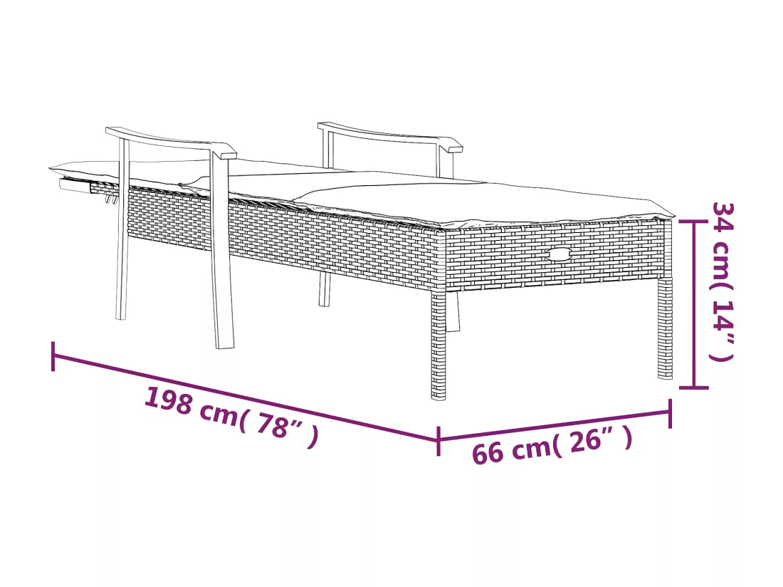 Chaise longue avec coussin gris résine tressée