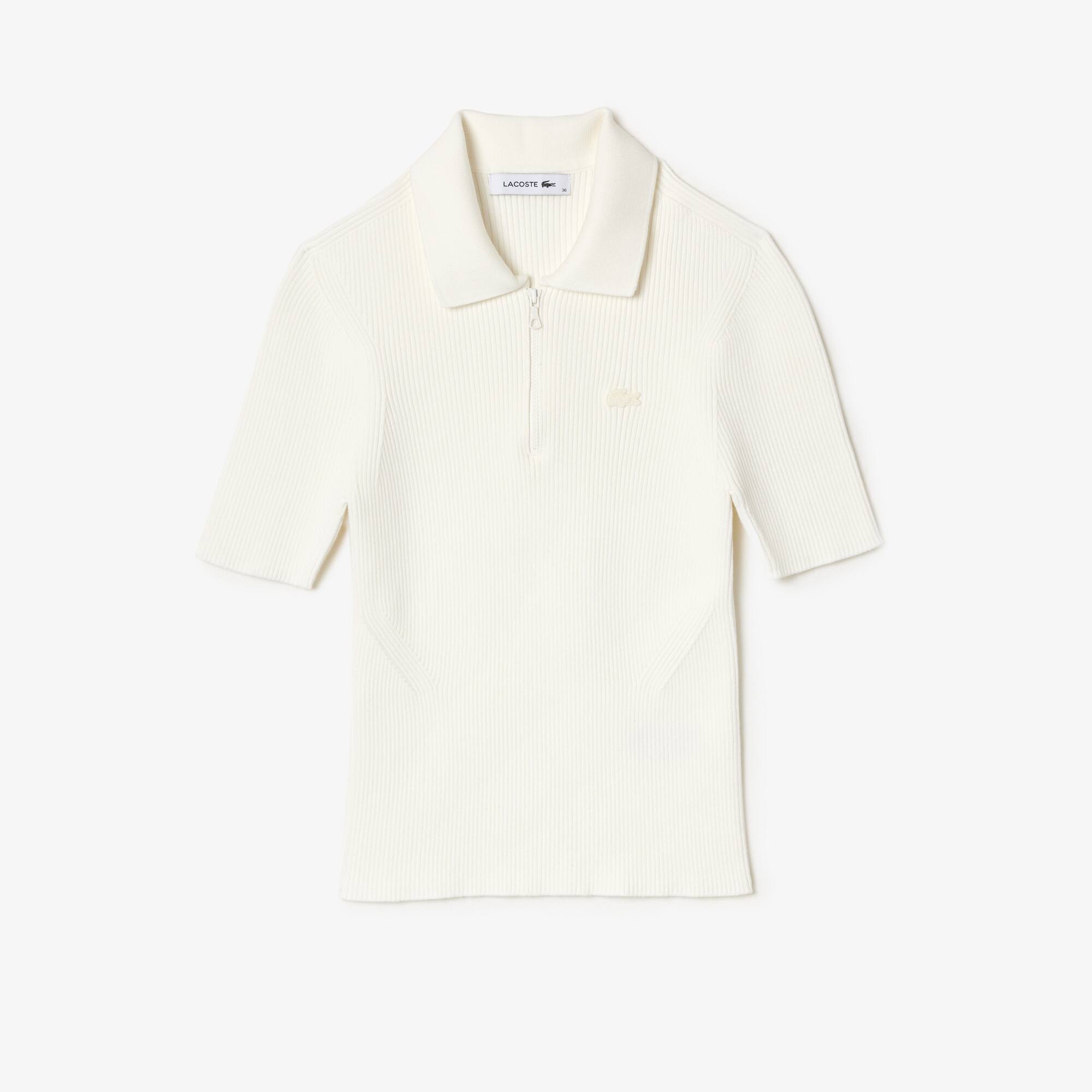 Polo col zippé femme Lacoste en maille Pullovers - Blanc - Lacoste - Femme