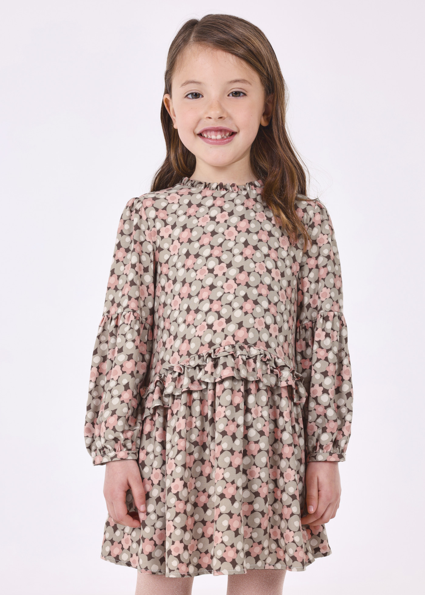 Vestido infantil estampado com babados
