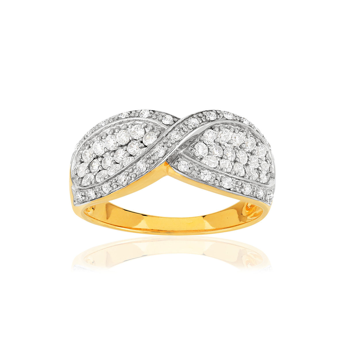 Bague plaqué or croisée zirconias