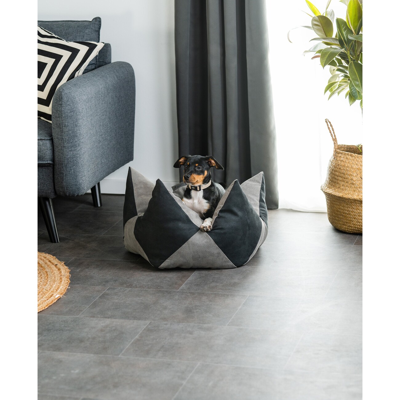 Lionto Hundebett - Kronenkissen grau/ schwarz S