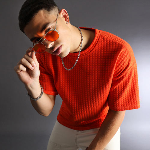 Tee Shirt Texturé Square Large 0173 Orange