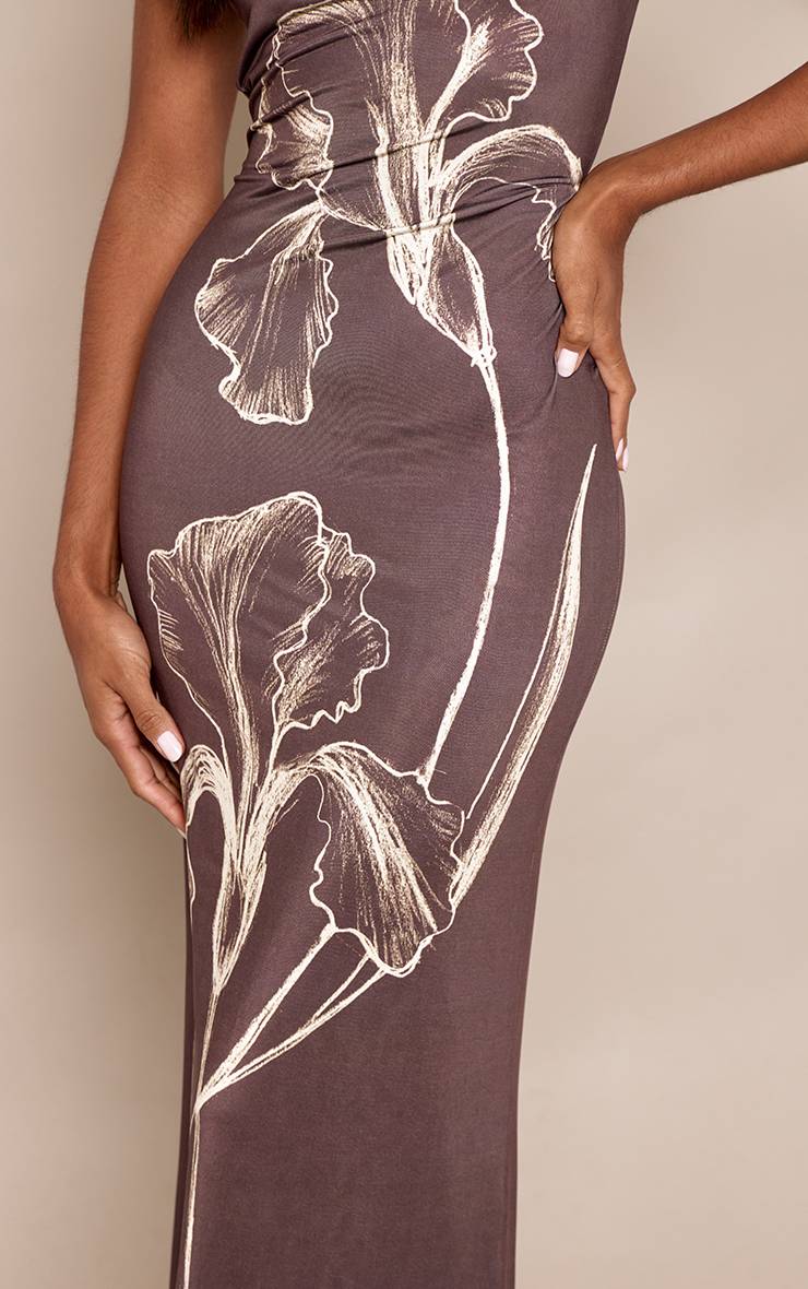Marron Robe Maxi Bustier À Imprimé Floral