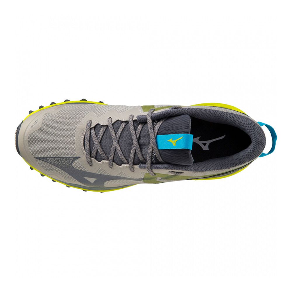Mizuno WAVE MUJIN 9 - Chaussures trail Homme ghost gray/ombreblue/bolt (neon)