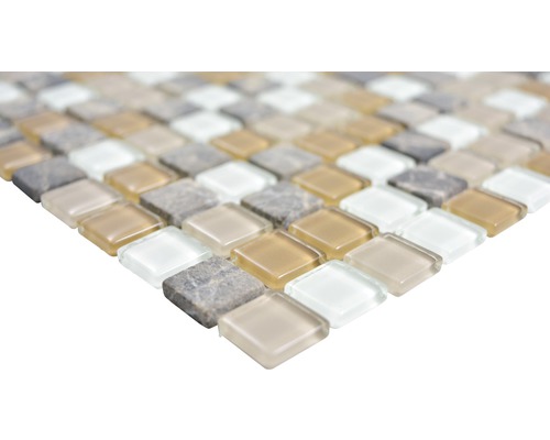 Glasmozaïek Kristal met natuursteen CM M435 30x30 cm beige/bruin