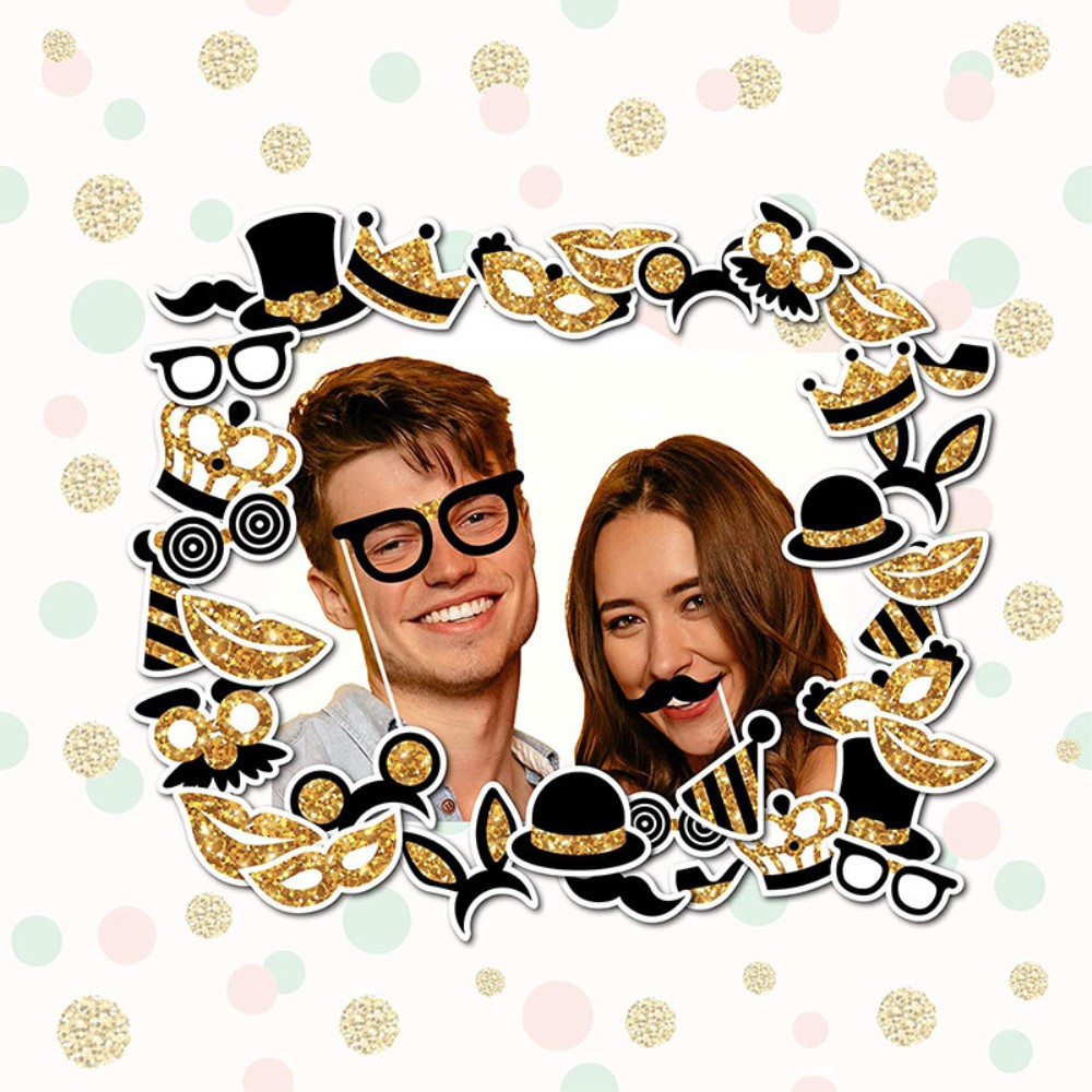 (16er Set) Photo Booth Fotorequisiten Party Foto Accessoires Dekorationen für lustige Bilder - Geburtstag / Hochzeit / Silvester
