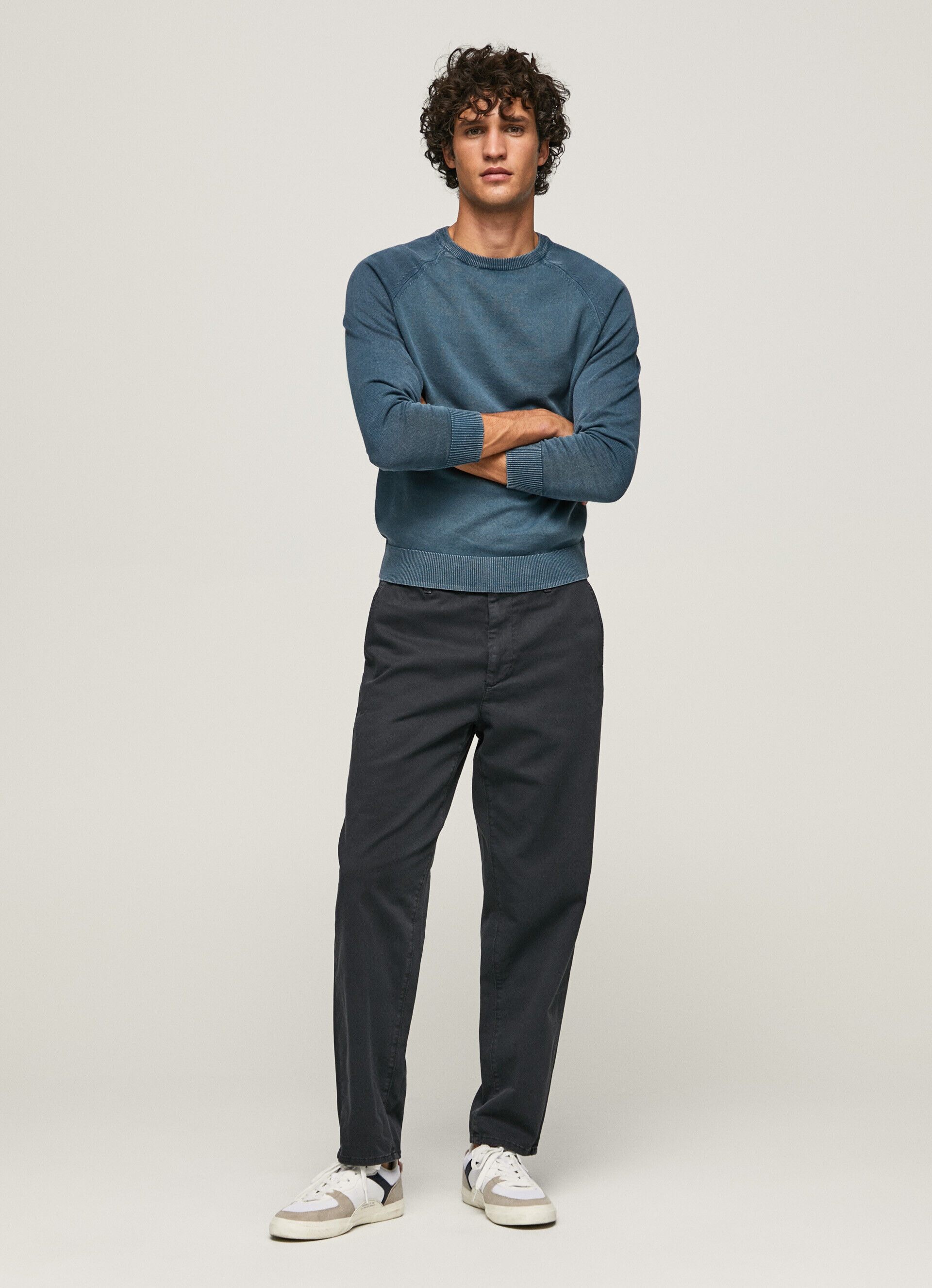 Camisa de malha de algodão com gola redonda - Azul Jarman