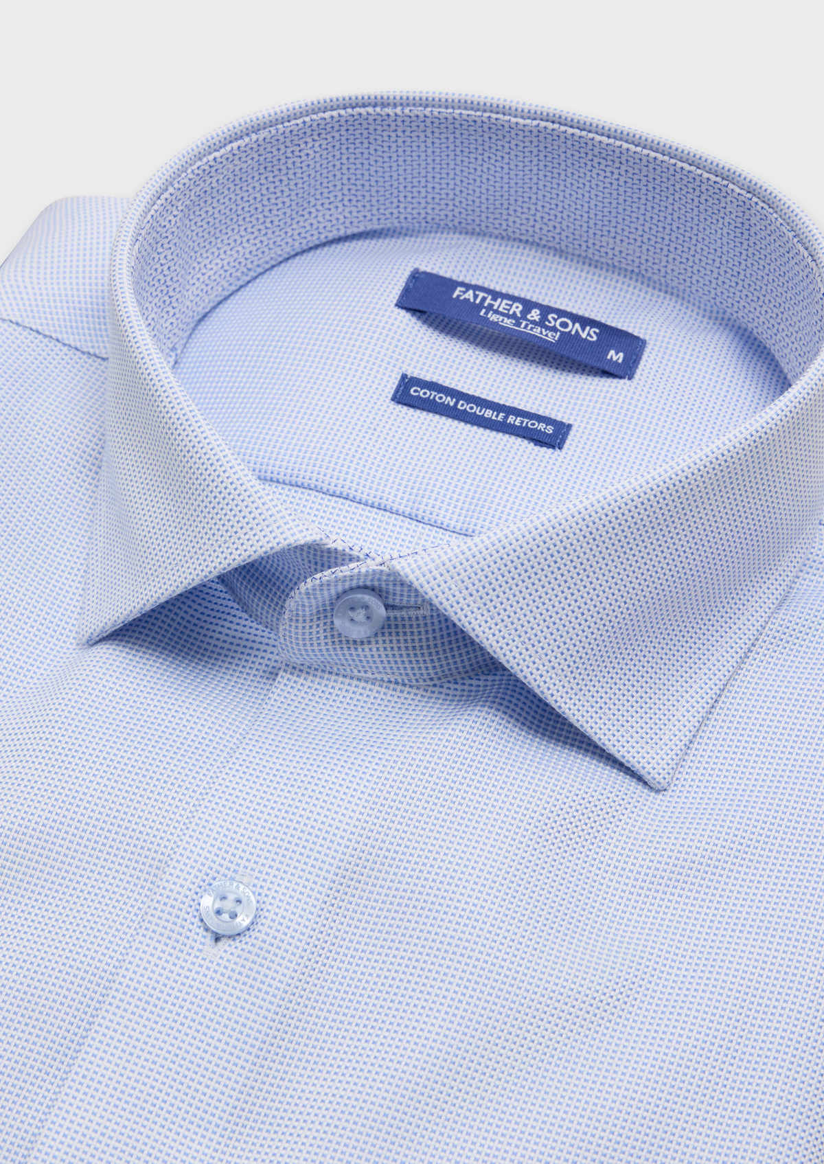 Chemise habillée non-iron Slim en coton Jacquard blanc à motif fantaisie bleu ciel