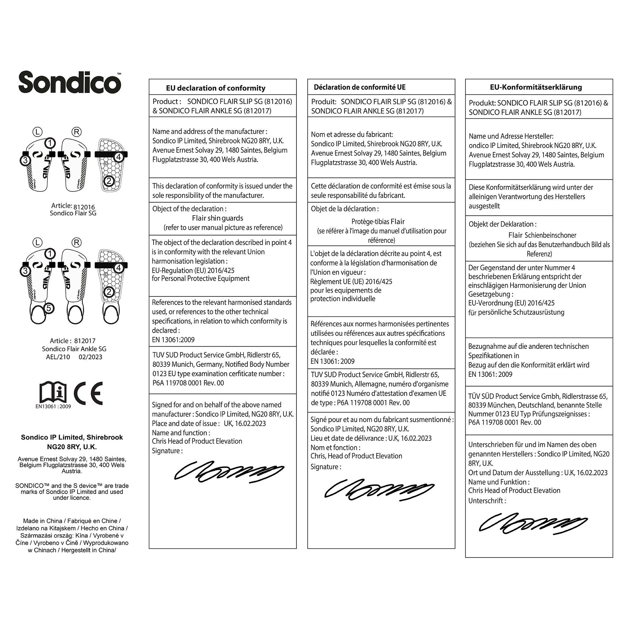 Sondico Flair Slip Shin Guards