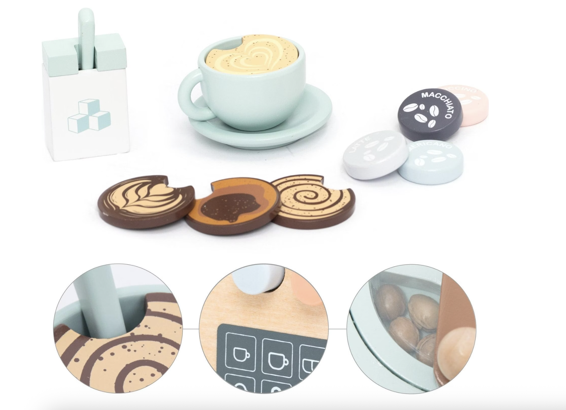 (21-tlg. Set) Holz Kinder Kaffeemacher Spielzeug Kaffeemaschine Küche Zubehör Lern Spielset (UM1352) - Bunt