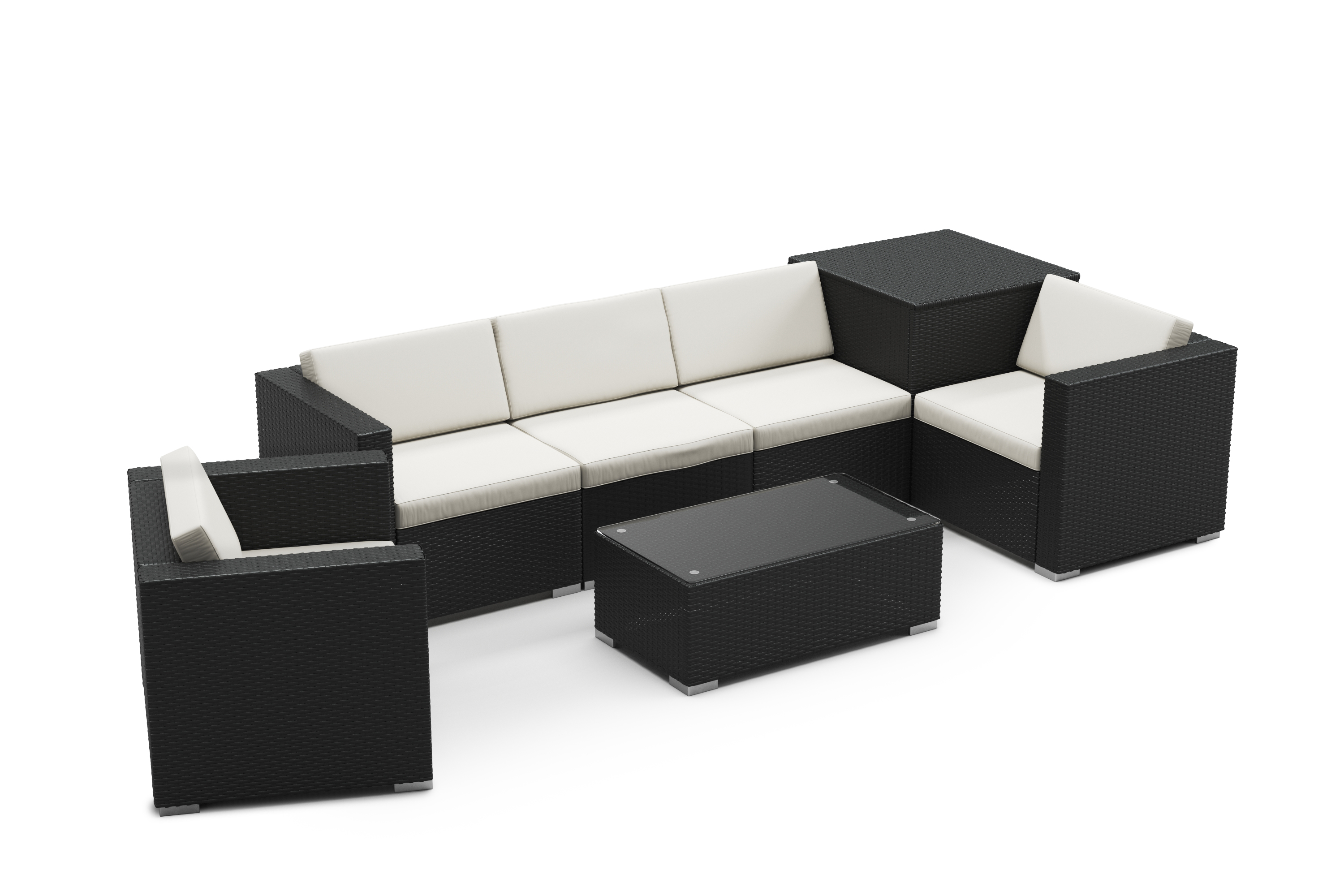 Rattanlounge mit Kissenbox BORA BORA schwarz/weiss
