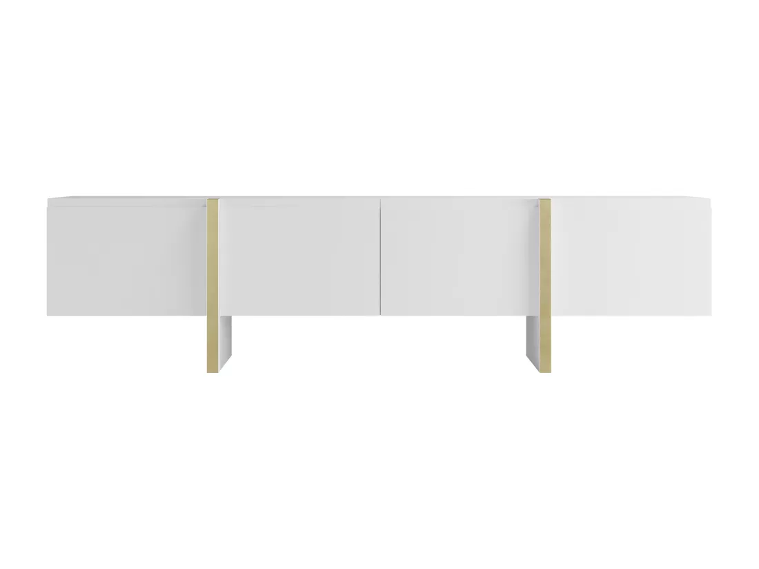 Meuble TV avec 4 portes en MDF - Blanc et Doré - LUVONIA