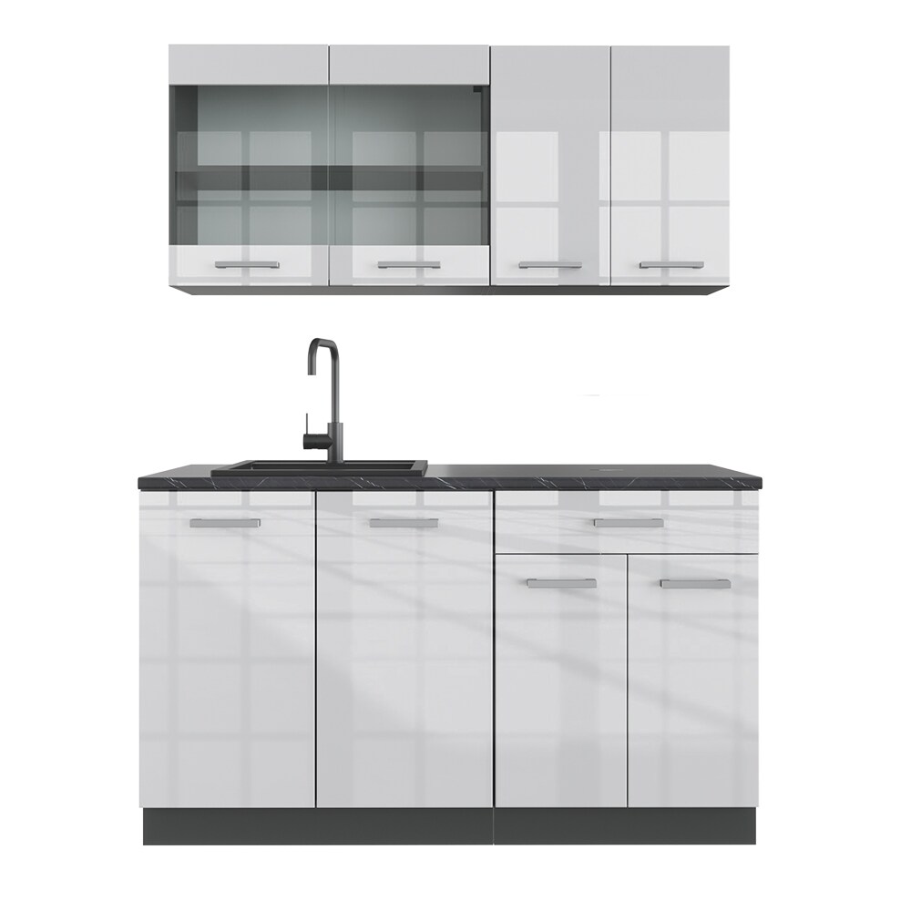 VICCO Küchenzeile R-LINE SINGLE Einbauküche 140 cm Küche Küchenblock Singleküche Anthrazit Weiß Hochglanz