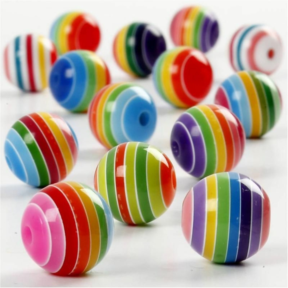 50 perles en résine rayées ø 12 mm - multicolore